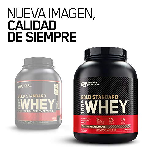 Optimum Nutrition Gold Standard 100% Whey Proteína en Polvo, Glutamina y Aminoácidos Naturales, BCAA, Extremo Chocolate, Leche, 71 Porciones, 2,27kg, Embalaje Puede Variar