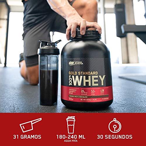 Optimum Nutrition Gold Standard 100% Whey Proteína en Polvo, Glutamina y Aminoácidos Naturales, BCAA, Extremo Chocolate, Leche, 71 Porciones, 2,27kg, Embalaje Puede Variar