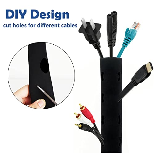 Organizador de Cables Flexible Cubre de Cable Funda para Manejo De Cables con 10 Bridas para Recoge TV Escritorio PC Oficina Cables 300 x 13 cm