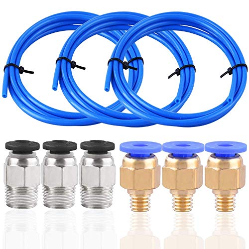 Orthland Tubo de Teflón, 3 Piezas de Tubo de PTFE(1.5m) Creality Original para Filamento de 1,75 mm, con 3 piezas de Conectores Neumáticos PC4-M6 y 3 piezas de Conector PC4-M10