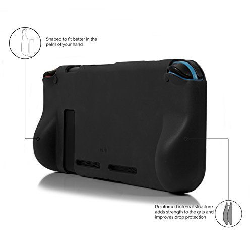 Orzly Funda Comfort Grip Case para la Nintendo Switch – Carcasa Protectora con puños de Mano Rellenos Integrados para la Parte Posterior de la Consola Nintendo Switch en su Modo Gamepad - Negro Mate