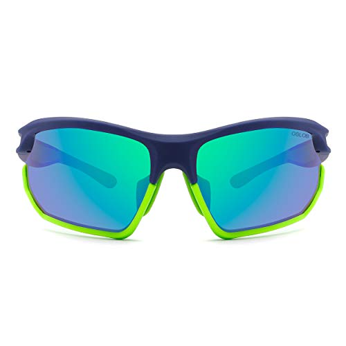 OSLOB Gafas De Sol Deportivas Para Hombres Y Mujeres, Lentes De Policarbonato Que Se Aplican Al Ciclismo, Conducción, Pesca, Correr Con Protección UV, Gafas De Sol ST011 |Azul Marino/Verde|70-17-135