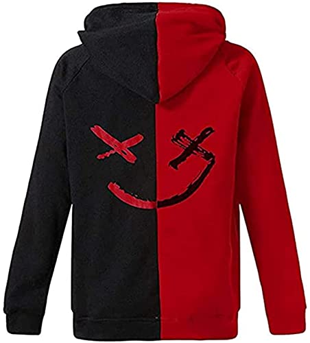 OVIWENEII Hombres Sudaderas con Capucha Patchwork Cara Sonriente Moda Manga Larga Outwear Otoño Invierno Jersey