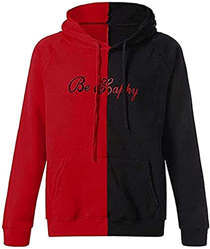 OVIWENEII Hombres Sudaderas con Capucha Patchwork Cara Sonriente Moda Manga Larga Outwear Otoño Invierno Jersey