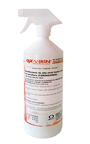 OX-VIRIN Desinfectante Presto al Uso con Pulverizador | Desinfectante Homologado por Ministerio de Sanidad | Desinfectante efectivo en 1 minuto | Formato 1kg con Pulverizador