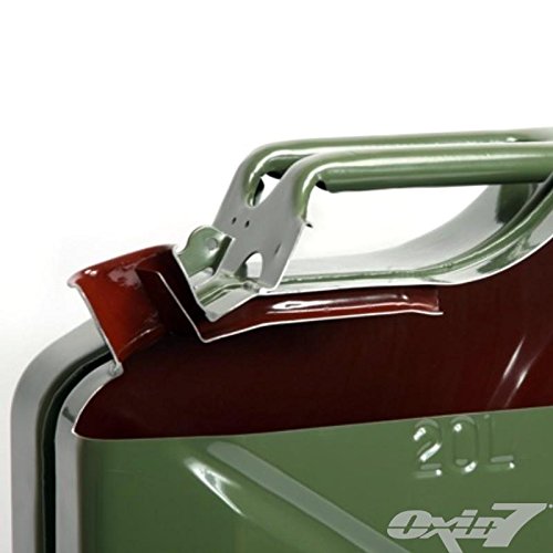 Oxid7® 5x Bidón de Combustible Homologado de 20 Litros - Garrafa de Gasolina y Diésel en Metal con Aprobación de la ONU - Ideal para Viajes Largos; Uso de Cortacésped o Motosierra - Verde Oliva