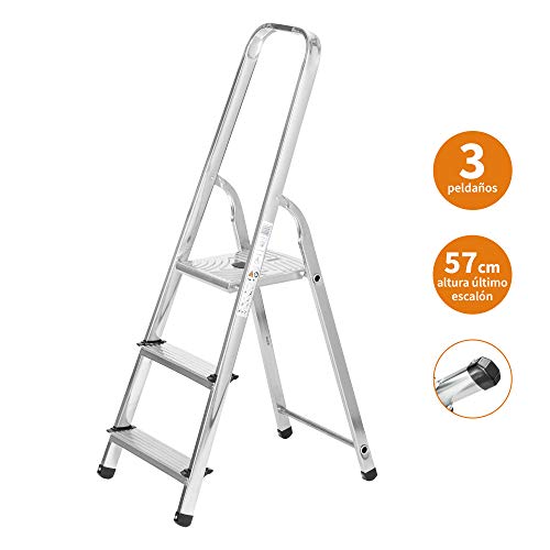 packer PRO Escaleras Plegables Aluminio de Tijera Super Resistente hasta 150Kg, Acero y Aluminio Antideslizantes, Altura de Trabajo hasta 260cm, 3 Peldaños