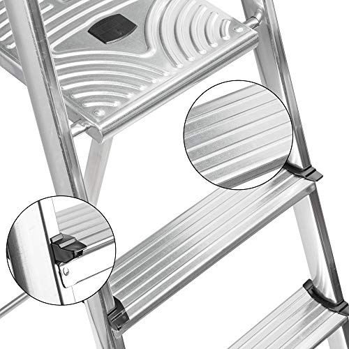 packer PRO Escaleras Plegables Aluminio de Tijera Super Resistente hasta 150Kg, Acero y Aluminio Antideslizantes, Altura de Trabajo hasta 260cm, 3 Peldaños
