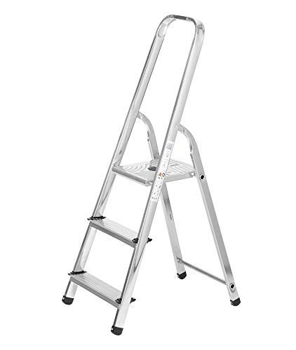 packer PRO Escaleras Plegables Aluminio de Tijera Super Resistente hasta 150Kg, Acero y Aluminio Antideslizantes, Altura de Trabajo hasta 260cm, 3 Peldaños