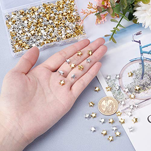 PandaHall 400 cuentas de oro de plata de estrella de cuentas espaciadoras de agujero pequeño cuentas de estrella para DIY joyería collar pendiente pulsera artesanía hecha a mano suministros