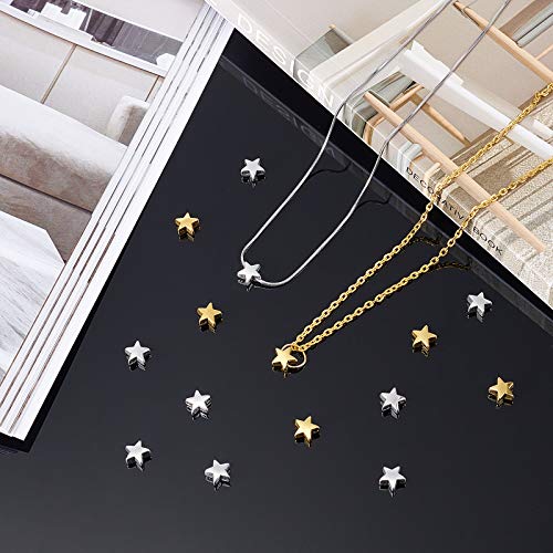 PandaHall 400 cuentas de oro de plata de estrella de cuentas espaciadoras de agujero pequeño cuentas de estrella para DIY joyería collar pendiente pulsera artesanía hecha a mano suministros