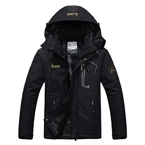 Panegy - Hombre Chaqueta de Invierno para Deportes al aire libre Esquí Ski Montaña de Lana Impermeable Rompevientos Chubasqueros - Negro - Talla XXL