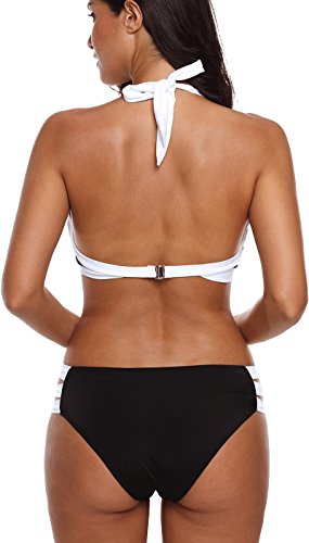 PANOZON Trajes de baño de Las Mujeres Halter Beach Trajes de baño Bikini (XL, 1Negro Blanco)