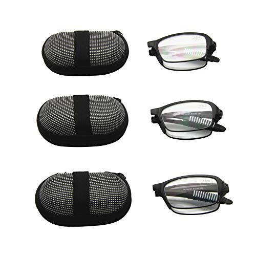 Paquete de 3 pares de gafas de lectura plegables plegables con estuche, 1.0 a +3.5 Hombre Impresora plegable de bolsillo con presbicia Hyperopia