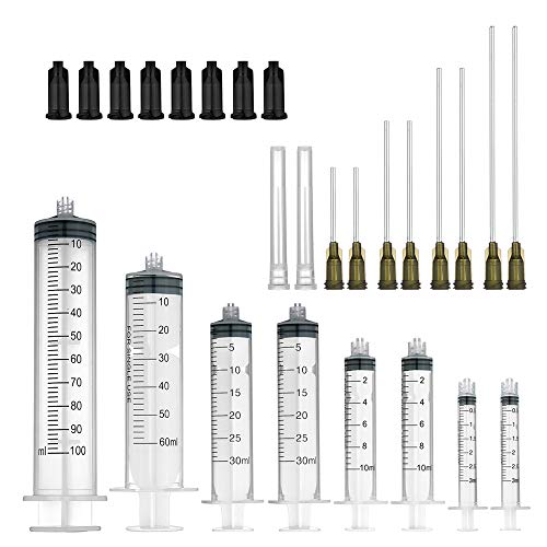 Paquete de 8 jeringas, jeringas de 100ml / 60ml / 30ml / 10ml / 3ml con agujas de punta roma de 14G 4 ”3” 2 ”1”, jeringas de plástico grandes para líquidos electrónicos, experimentos y uso industrial