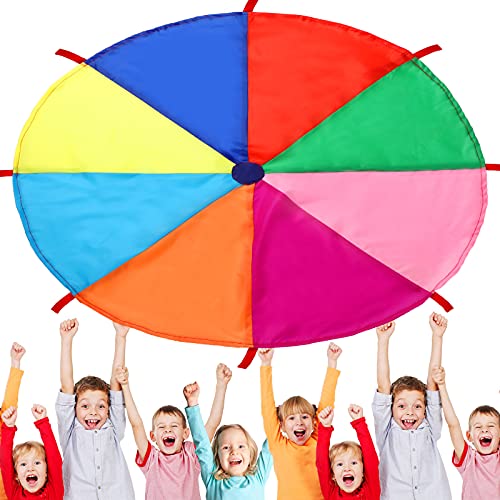 Paracaídas Arcoíris Juego de Paracaídas para Niños Juguete Arcoíris de Educación Temprana de Jardín de Infantes Tienda Multicolor de Juegos con 8 Asas para Niños, Juegos de Equipo, 6,56 Feet