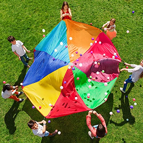 Paracaídas Arcoíris Juego de Paracaídas para Niños Juguete Arcoíris de Educación Temprana de Jardín de Infantes Tienda Multicolor de Juegos con 8 Asas para Niños, Juegos de Equipo, 6,56 Feet