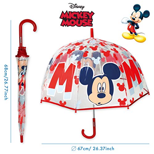 Paraguas Transparente Infantil y Chubasquero Pack Mickey Mouse – Paraguas Infantil Burbuja y Chubasquero Niño Impermeable con Capucha | Pack Paraguas Transparente e Impermeable para Vuelta al Cole