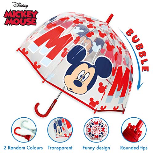 Paraguas Transparente Infantil y Chubasquero Pack Mickey Mouse – Paraguas Infantil Burbuja y Chubasquero Niño Impermeable con Capucha | Pack Paraguas Transparente e Impermeable para Vuelta al Cole