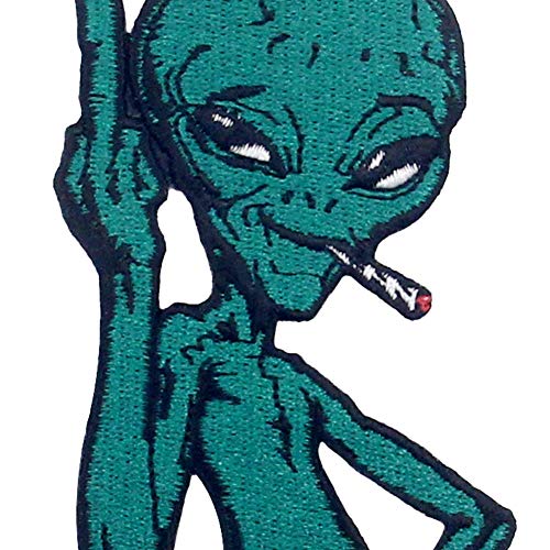 Parche termoadhesivo para la ropa, diseño de Alien verde como fumar