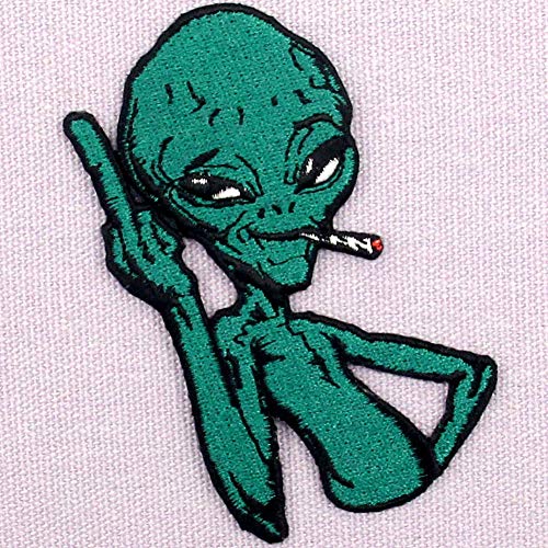 Parche termoadhesivo para la ropa, diseño de Alien verde como fumar