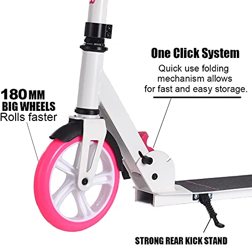 Patinete City Roller plegable y altura regulable para adultos, Big Wheel Scooter Cityroller con doble suspensión y correa de transporte, patinete para niños a partir de 12 años hasta 100 kg (rosa)