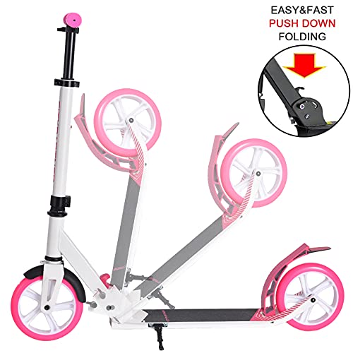 Patinete City Roller plegable y altura regulable para adultos, Big Wheel Scooter Cityroller con doble suspensión y correa de transporte, patinete para niños a partir de 12 años hasta 100 kg (rosa)