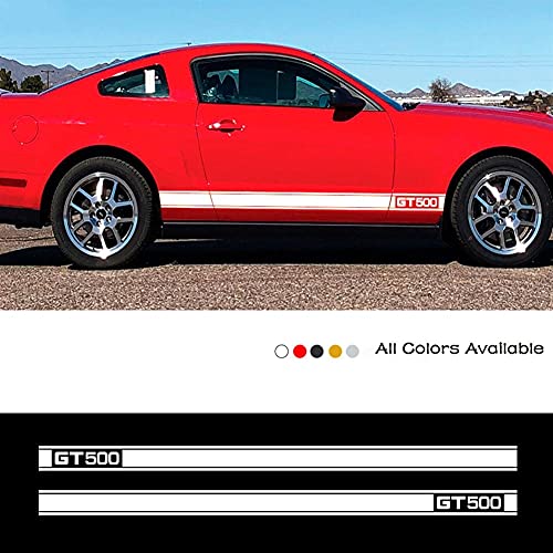 pegatinas de coches 2 unids Puerta de coche Falda lateral Pegatinas de rayas largas Compatible con Ford Mustang GT500 Racing Vinyl Tarquías Gráficos Auto Cuerpo Decoración Accesorios para automóviles