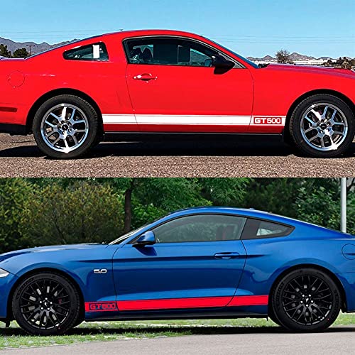 pegatinas de coches 2 unids Puerta de coche Falda lateral Pegatinas de rayas largas Compatible con Ford Mustang GT500 Racing Vinyl Tarquías Gráficos Auto Cuerpo Decoración Accesorios para automóviles