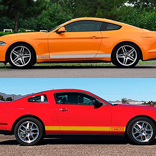 pegatinas de coches 2 unids Puerta de coche Falda lateral Pegatinas de rayas largas Compatible con Ford Mustang GT500 Racing Vinyl Tarquías Gráficos Auto Cuerpo Decoración Accesorios para automóviles