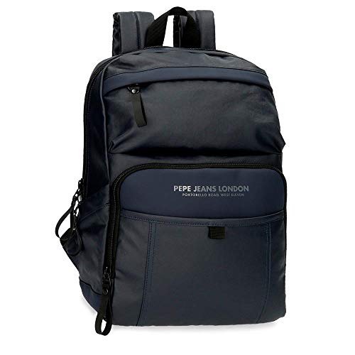 Pepe Jeans Factory Mochila para Portátil hasta 12 Pulgadas Azul 25x36x10 cms Poliéster y PU 9L