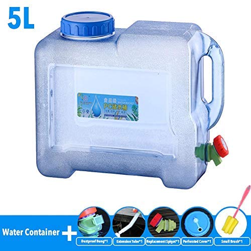 perfecti Tanque De Agua De Camping con Grifo, 5L Bidón De Agua Plástico del Contenedor De Agua Portátil del Coche Sin-BPA para BBQ y Viaje Largo