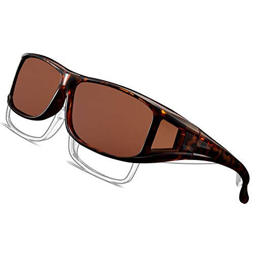 Perfectmiaoxuan Gafas de Sol Polarizadas para llevamos gafas graduadas para hombre mujere/Gafas de sol cubren gafas graduadas Excelentes para Ciclismo Pescar y Conducir (Brown, 65)