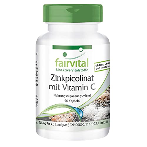 Picolinato de Zinc con Vitamina C - Dosis alta - 90 Cápsulas - con 15mg de zinc por cápsula - Calidad Alemana