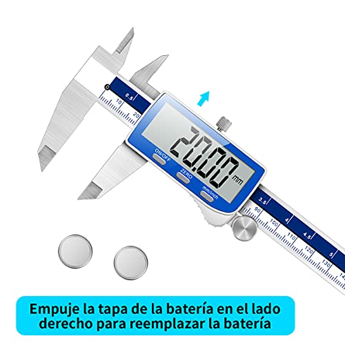 Pie de Rey, Qfun Calibre Digital Profesional 150mm de Acero Inoxidable con Gran Pantalla LCD(con batería gratis) , Pie de Rey Digital a Prueba de Agua y de Polvo Para Doméstico e Industrial