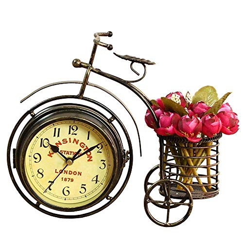 Pkfinrd Relojes de Alarma Reloj de Bicicleta de Tres Ruedas Relojes de Hierro Forjado Vintage Creativo Ornamentos de Hierro Forjado Ornamentos artesanales