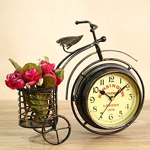 Pkfinrd Relojes de Alarma Reloj de Bicicleta de Tres Ruedas Relojes de Hierro Forjado Vintage Creativo Ornamentos de Hierro Forjado Ornamentos artesanales