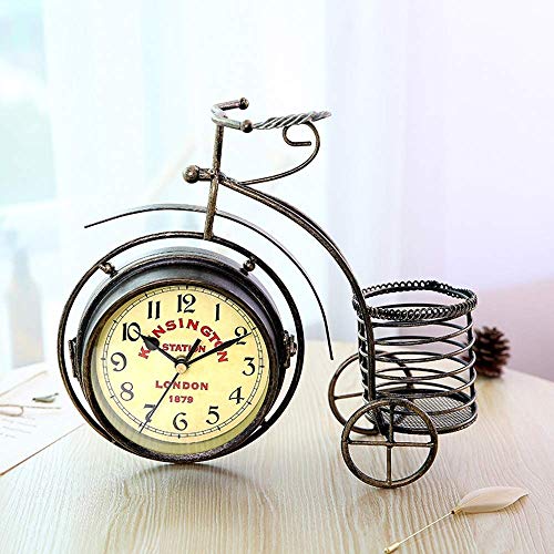 Pkfinrd Relojes de Alarma Reloj de Bicicleta de Tres Ruedas Relojes de Hierro Forjado Vintage Creativo Ornamentos de Hierro Forjado Ornamentos artesanales