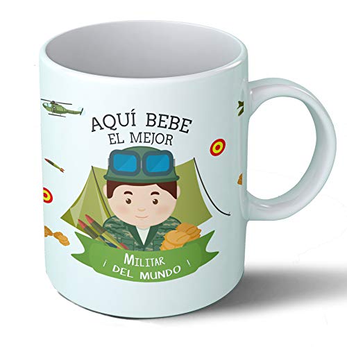 Planetacase Taza Desayuno Aquí Bebe el Mejor Militar del Mundo Regalo Original Soldado ejército Ceramica 330 mL