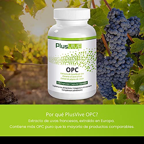 Plusvive - Cápsulas OPC con extracto de semilla de uva francesa, 133 g