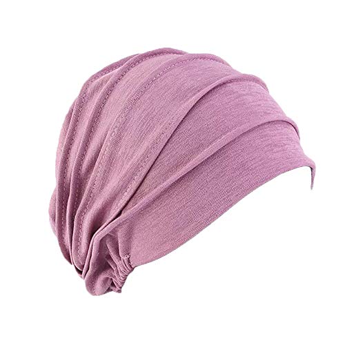 Pluto & Fox Gorra Beanie De Tela Algodón Turbante para Cabeza con Cinta De Goma por Detrás De Mujer para Dormir Cáncer Quimioterapia Chemo Oncológico Noche Pèrdida de Pelo Cabello (Morado)