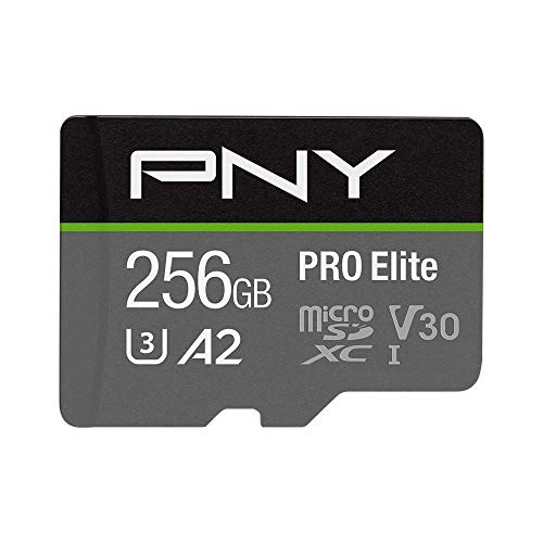 PNY Tarjeta de memoria microSDXC PRO Elite 256GB + Adaptador SD, Clase 10 UHS-I, U3, V30 para vídeo de 4K, A2 App Performance, Hasta 100MB/s de velocidad de lectura