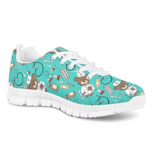 POLERO Nurse - Zapatillas de Mujer para Enfermera, Ligeras, para Correr, Caminar, Malla, Planas, para Tenis, para Mujer, Deportes, Apartamentos, 41 EU, Azul Claro