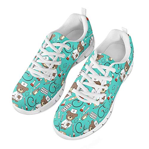 POLERO Nurse - Zapatillas de Mujer para Enfermera, Ligeras, para Correr, Caminar, Malla, Planas, para Tenis, para Mujer, Deportes, Apartamentos, 41 EU, Azul Claro