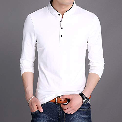 Polo Shirts Manga Larga,Los Hombres Collar De Algodón Mercerizado Manguito Completo Suéter Blanco, Secado Rápido Estiramiento Camiseta Slim Ropa Deportiva Transpirable Jersey Jerseys Workwear Chal