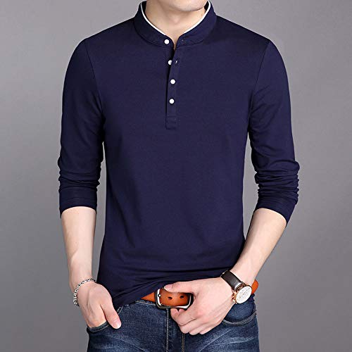 Polo Shirts Manga Larga,Los Hombres De Algodón Mercerizado Manguito Completo Collar Suéter Azul Marino, Secado Rápido Estiramiento Camiseta Slim Ropa Deportiva Transpirable Jersey Jerseys Workwear