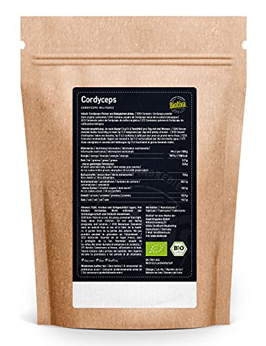 Polvo de cordyceps orgánico 125 g - 100% orgánico - ascomiceto parasítico - hongo vital - vegano - sind aditivos - Envasado, controlado y certificado en Alemania (DE-ÖKO-005)