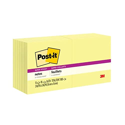 Post-It 622-12SSCY-EU - Pack de 12 blocs de notas adhesivas, 47,6 x 47,6 mm, color amarillo