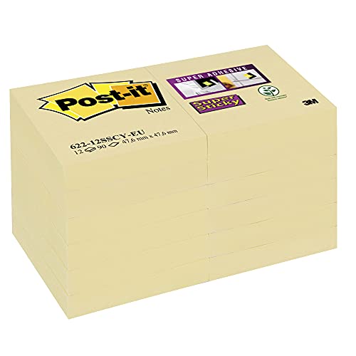 Post-It 622-12SSCY-EU - Pack de 12 blocs de notas adhesivas, 47,6 x 47,6 mm, color amarillo