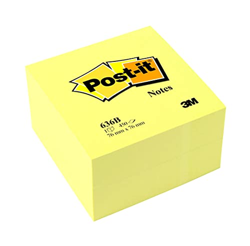 Post-It 636-B - Notas en cubo reposicionables 76 x 76 mm, 450 hojas, Color Amarillo